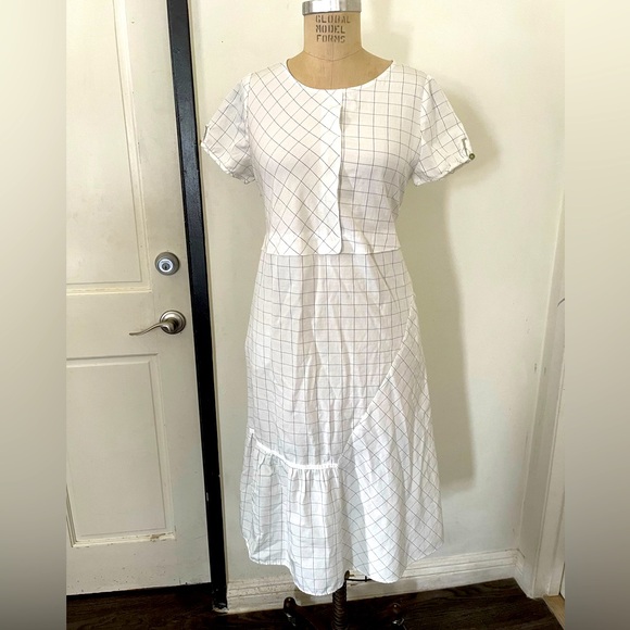 Xinai White Gray Plaid Sheath Dress Size S Short Sleeve - Picture 1 of 9